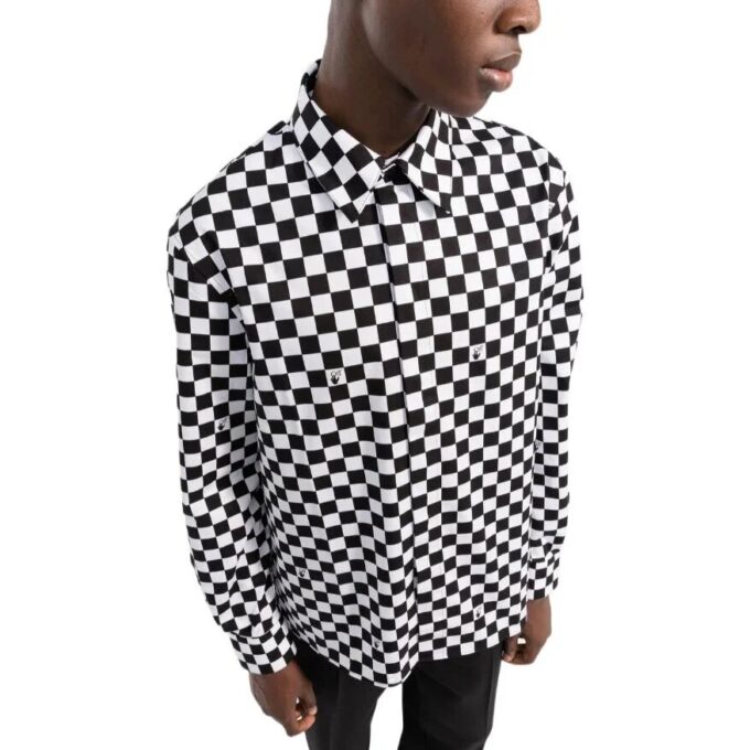 Off-White Herre FW22 rutete langermet versjon svart-hvit skjorte