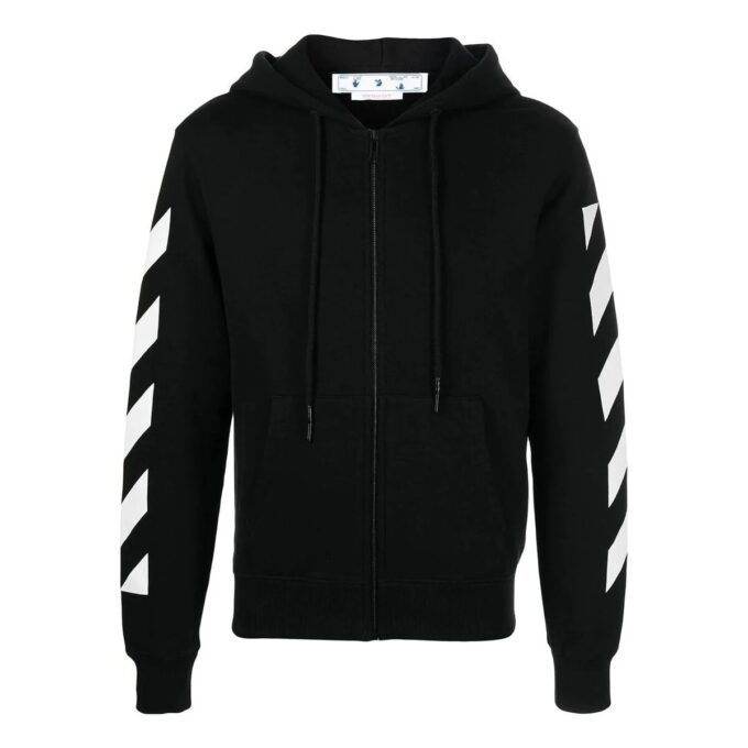 Off-White Herre FW22 Ryggpil-mønstertrykk Hette Langermet Vanlig versjon Svart