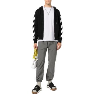 Off-White Herre FW22 Ryggpil-mønstertrykk Hette Langermet Vanlig versjon Svart