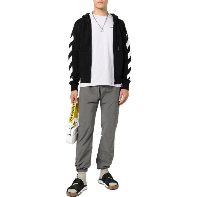 Off-White Herre FW22 Ryggpil-mønstertrykk Hette Langermet Vanlig versjon Svart