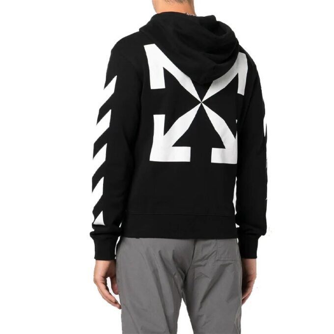Off-White Herre FW22 Ryggpil-mønstertrykk Hette Langermet Vanlig versjon Svart