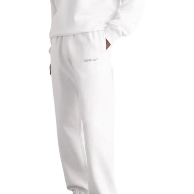 Off-White Herre FW22 Ryggpil-trykk Elastisk linning Bundle Feet Sportsbukser/Joggebukser Hvit