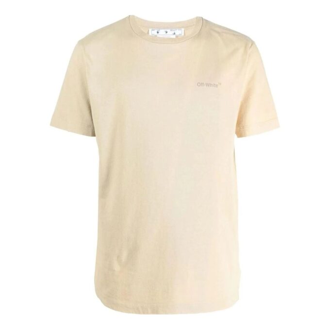 Off-White Herre FW22 Ryggstripe-trykk Rundhalset Kortærmet Vanlig versjon Lysbrun T-skjorte