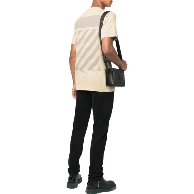 Off-White Herre FW22 Ryggstripe-trykk Rundhalset Kortærmet Vanlig versjon Lysbrun T-skjorte