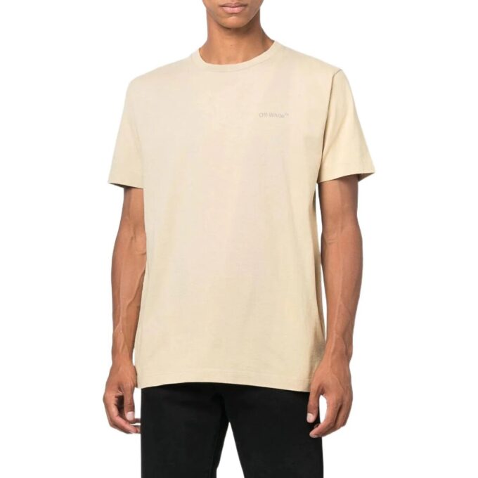 Off-White Herre FW22 Ryggstripe-trykk Rundhalset Kortærmet Vanlig versjon Lysbrun T-skjorte
