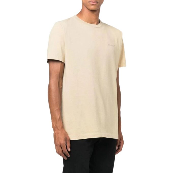 Off-White Herre FW22 Ryggstripe-trykk Rundhalset Kortærmet Vanlig versjon Lysbrun T-skjorte