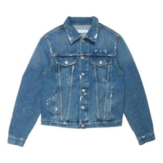 Off-White Herre FW22 Ryggtrykk Revers Langermet Denimversjon Blå Jakke