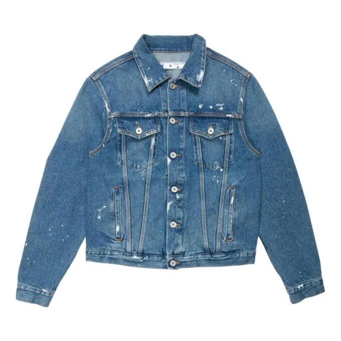 Off-White Herre FW22 Ryggtrykk Revers Langermet Denimversjon Blå Jakke