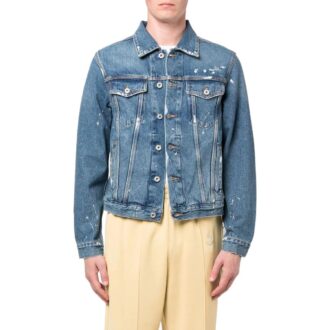 Off-White Herre FW22 Ryggtrykk Revers Langermet Denimversjon Blå Jakke