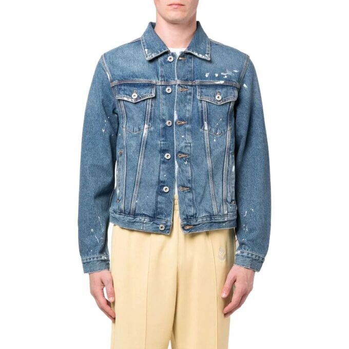 Off-White Herre FW22 Ryggtrykk Revers Langermet Denimversjon Blå Jakke