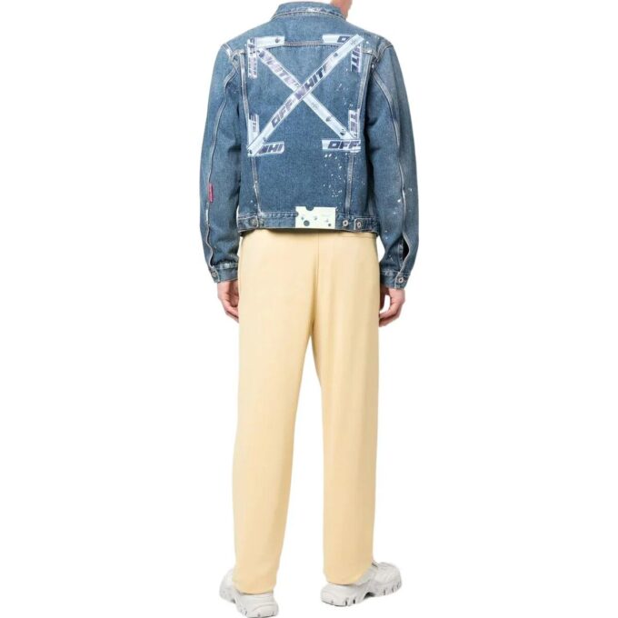 Off-White Herre FW22 Ryggtrykk Revers Langermet Denimversjon Blå Jakke