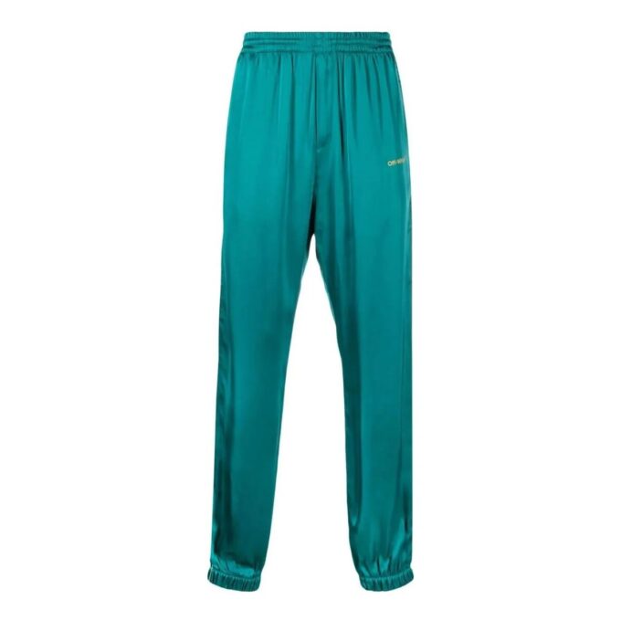 Off-White Herre FW22 Satin Elastisk Linning Bundle Feet Sportsbukser/Joggebukser Grønn