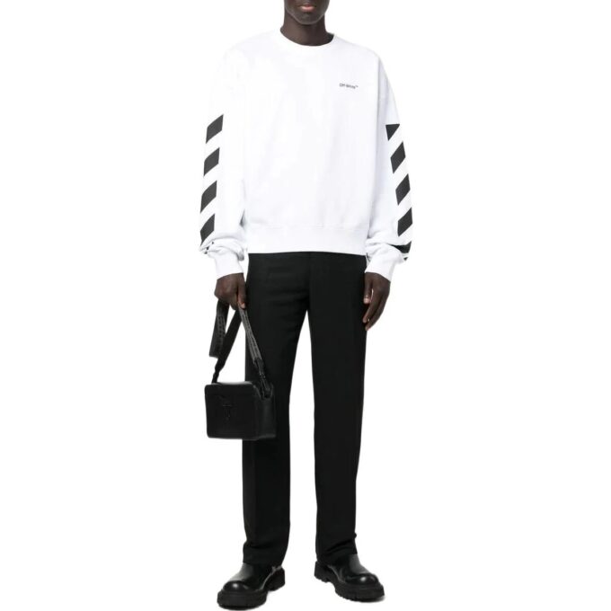 Off-White Herre FW22 Side Stripe Alphabet Printing Rett Rundhals Langermet Høst Hvit