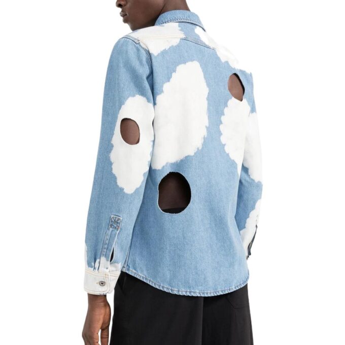 Off-White Herre FW22 Skyer-trykk, utskåret, langermet versjon, blå skjorte