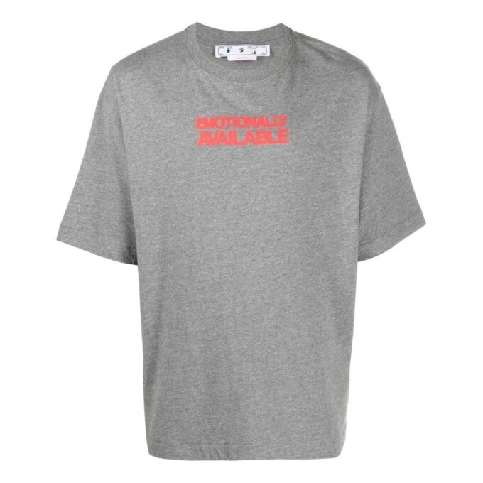 Off-White Herre FW22 Slogan-trykk Rund hals Kort shorts Vanlig versjon Grå T-skjorte