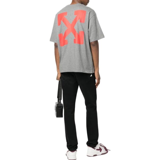 Off-White Herre FW22 Slogan-trykk Rund hals Kort shorts Vanlig versjon Grå T-skjorte