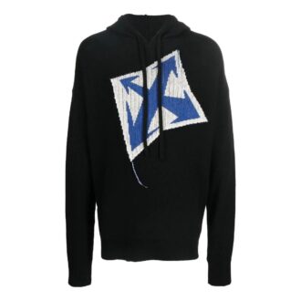 Off-White Herre FW22 Strikkegenser med Arrows-mønster, løs passform, svart