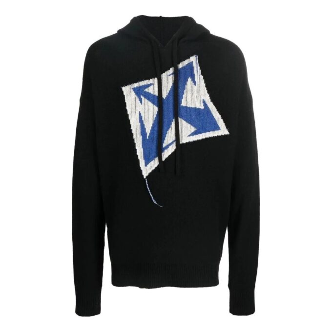Off-White Herre FW22 Strikkegenser med Arrows-mønster, løs passform, svart