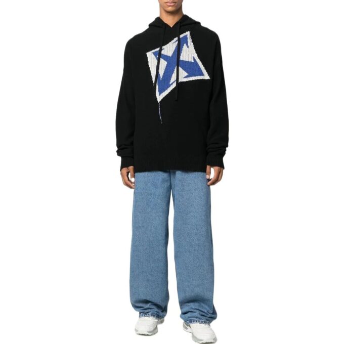 Off-White Herre FW22 Strikkegenser med Arrows-mønster, løs passform, svart