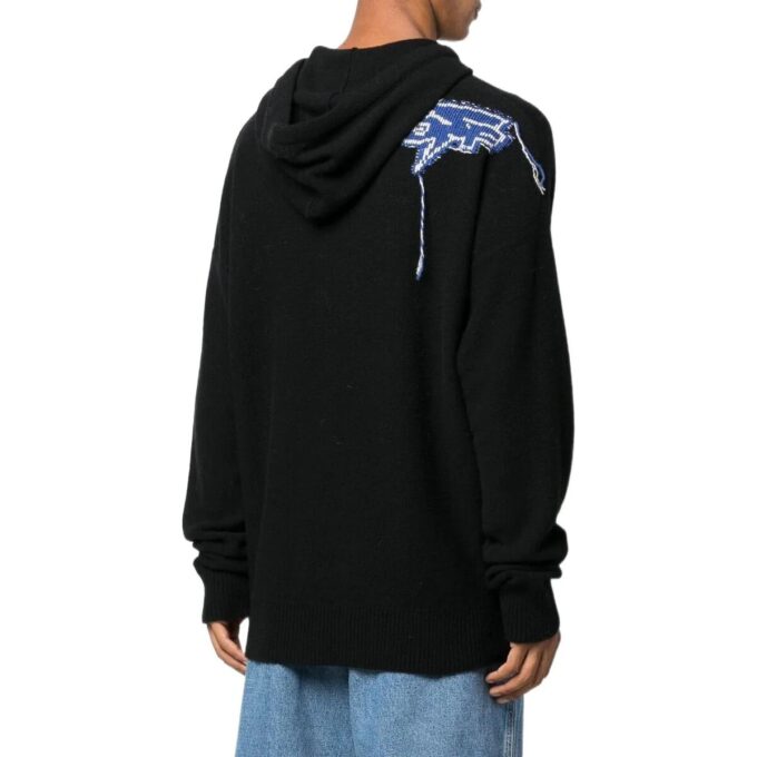 Off-White Herre FW22 Strikkegenser med Arrows-mønster, løs passform, svart