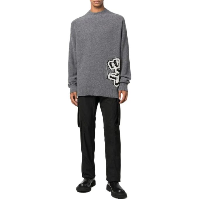 Off-White Herre FW22 Strikket Langermet Rundhalset Ullgenser Grå