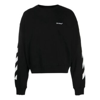 Off-White Herre FW22 Stripe Logo-trykk Rund hals Langermet Løs passform Høst Svart
