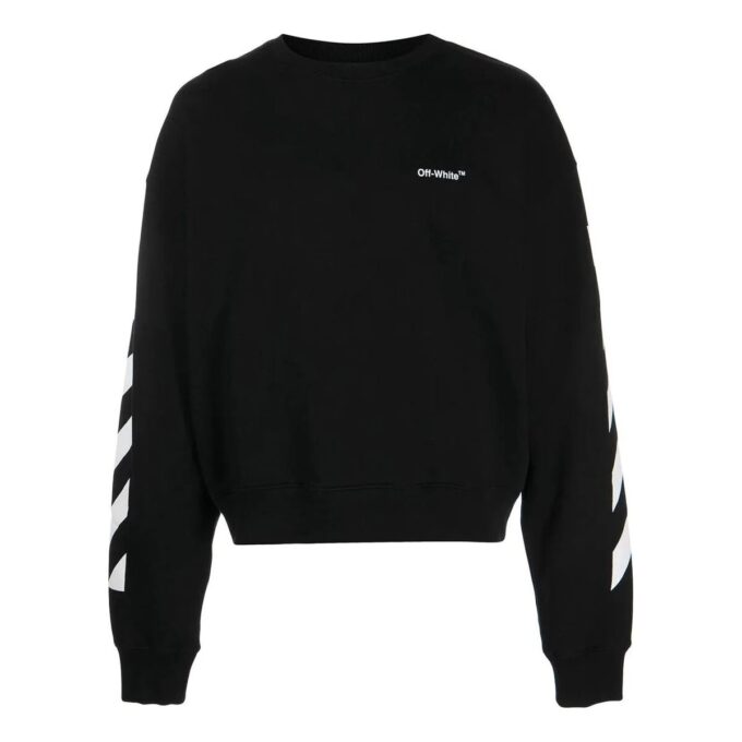 Off-White Herre FW22 Stripe Logo-trykk Rund hals Langermet Løs passform Høst Svart