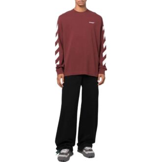 Off-White Herre FW22 Stripe Printing Rundhalset Pullover Rød