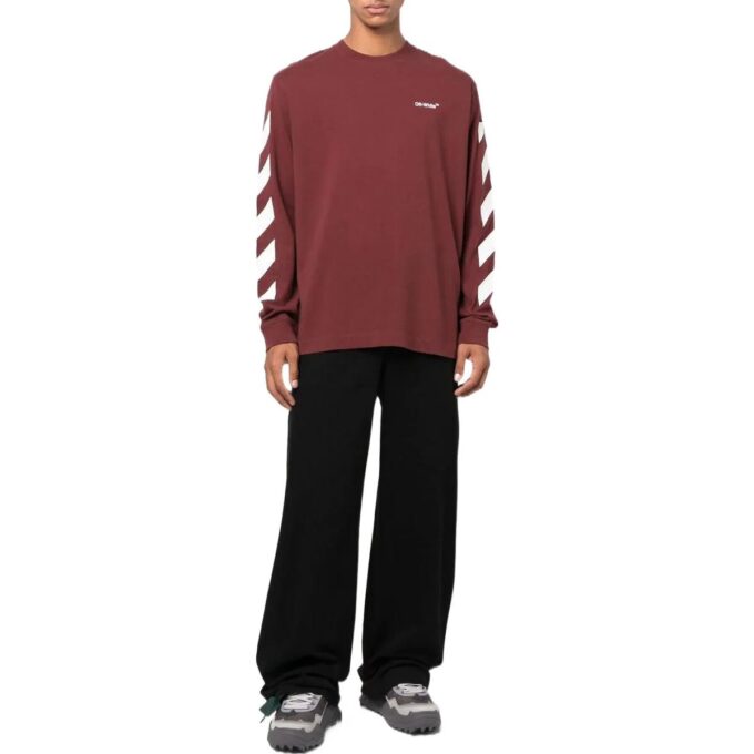 Off-White Herre FW22 Stripe Printing Rundhalset Pullover Rød