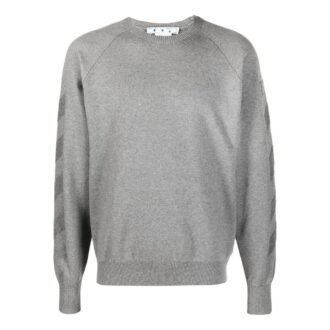 Off-White Herre FW22 Stripet pil-logo-trykk Rundhalset genser Grå