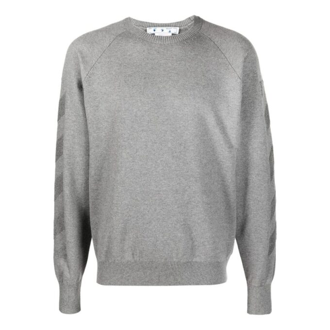 Off-White Herre FW22 Stripet pil-logo-trykk Rundhalset genser Grå