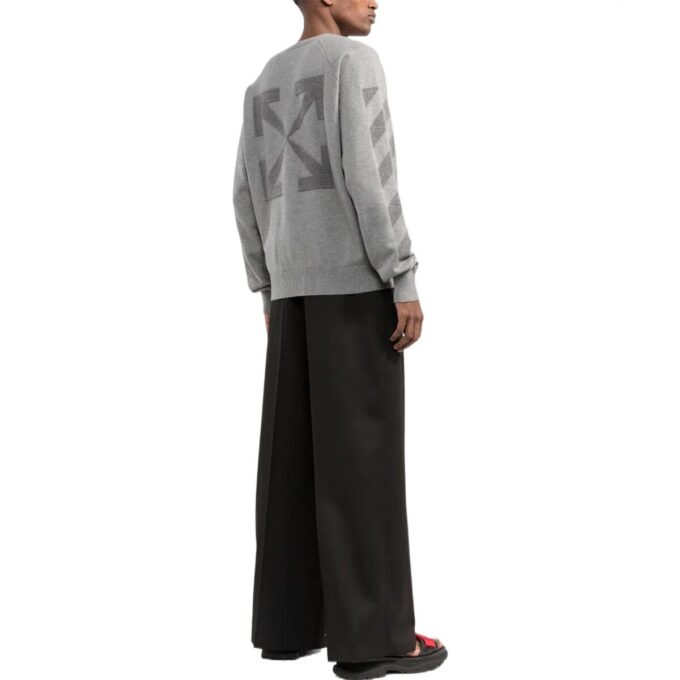 Off-White Herre FW22 Stripet pil-logo-trykk Rundhalset genser Grå