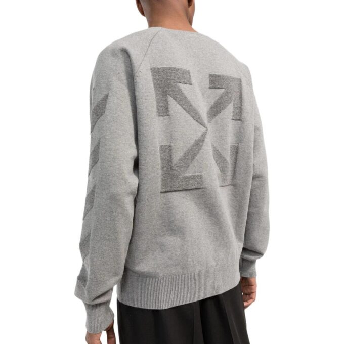 Off-White Herre FW22 Stripet pil-logo-trykk Rundhalset genser Grå