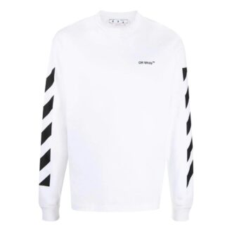 Off-White Herre FW22 Stripet Rundhalset Langermet Hvit T-skjorte
