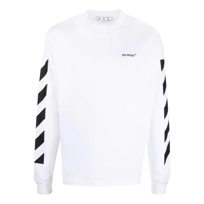Off-White Herre FW22 Stripet Rundhalset Langermet Hvit T-skjorte