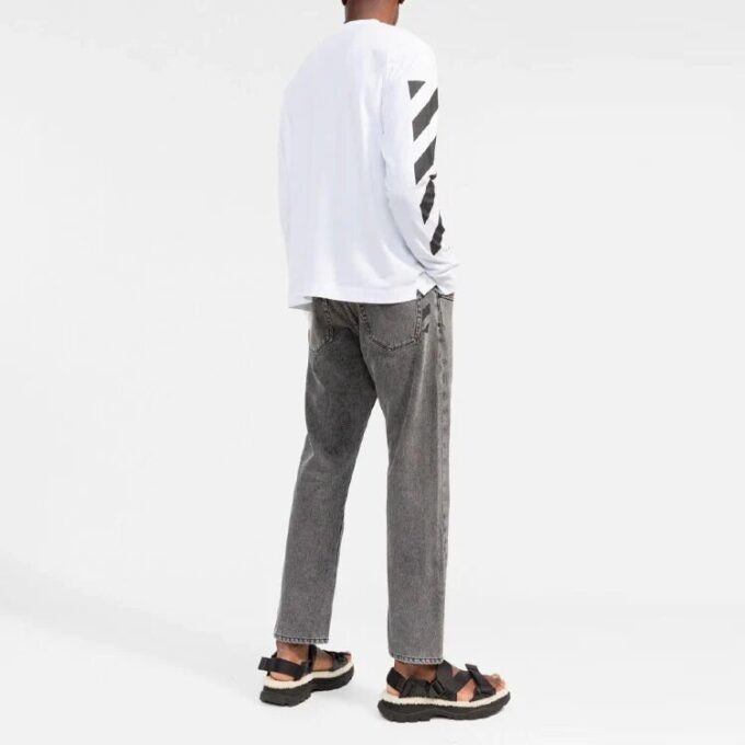 Off-White Herre FW22 Stripet Rundhalset Langermet Hvit T-skjorte