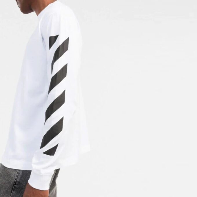 Off-White Herre FW22 Stripet Rundhalset Langermet Hvit T-skjorte