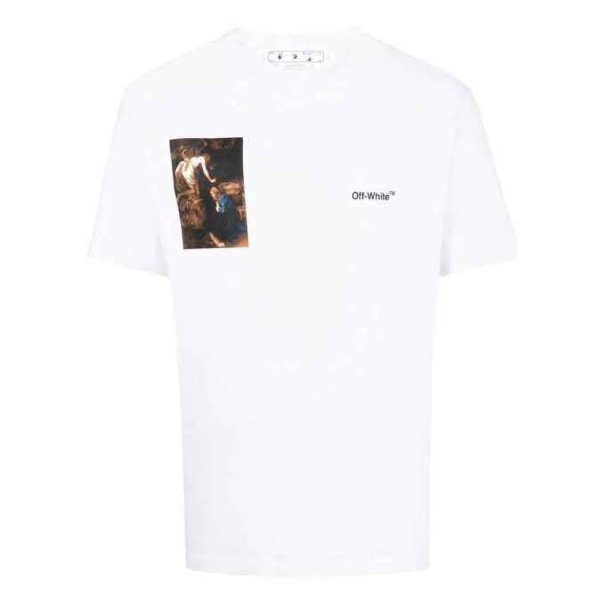 Off-White Herre FW22 T-skjorte med karaktertrykk, rund hals og korte ermer, vanlig versjon, hvit