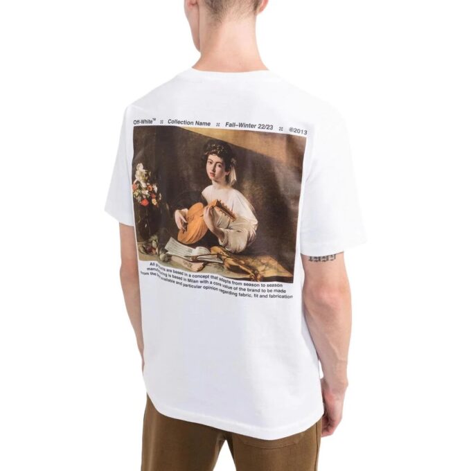 Off-White Herre FW22 T-skjorte med karaktertrykk, rund hals og korte ermer, vanlig versjon, hvit