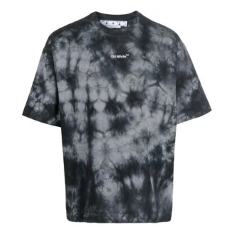 Off-White Herre FW22 Tie Dye Logo-trykk Rund hals Kort ermet Løs passform Grå T-skjorte