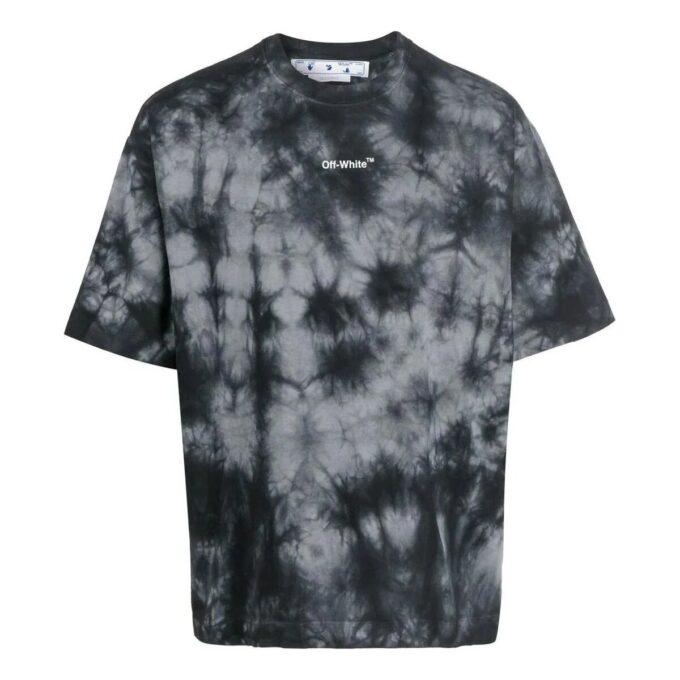 Off-White Herre FW22 Tie Dye Logo-trykk Rund hals Kort ermet Løs passform Grå T-skjorte