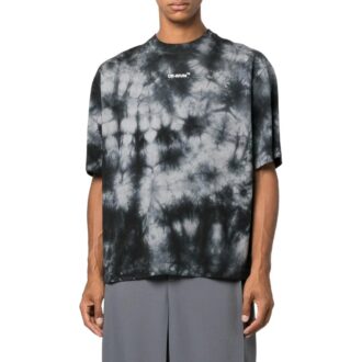 Off-White Herre FW22 Tie Dye Logo-trykk Rund hals Kort ermet Løs passform Grå T-skjorte