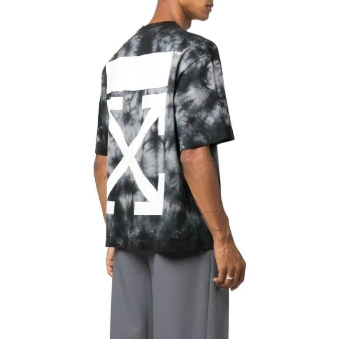 Off-White Herre FW22 Tie Dye Logo-trykk Rund hals Kort ermet Løs passform Grå T-skjorte