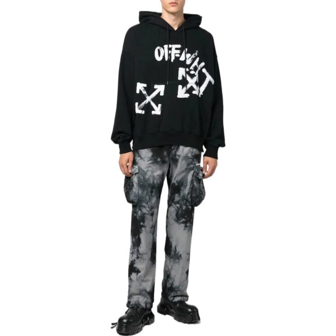 Off-White Herre FW22 Tie Dye-mønster 3D-lomme Cargo-bukser/bukser Svart