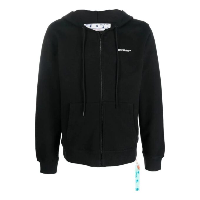 Off-White Herre FW22 Twill Logo-trykk Glidelås Løs Passform Svart