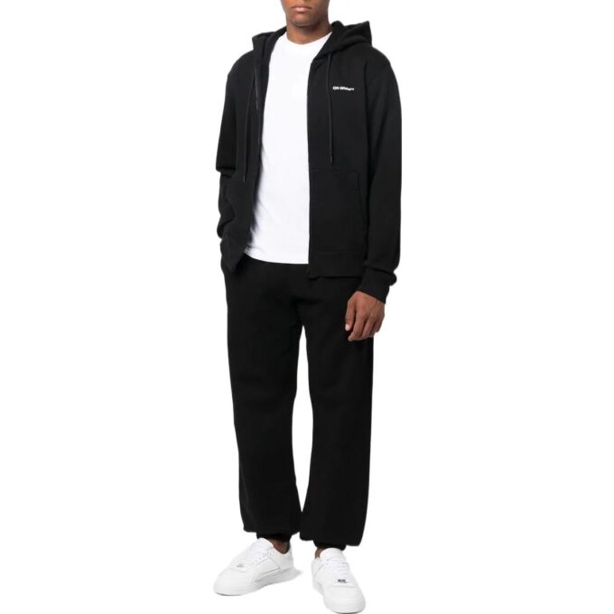 Off-White Herre FW22 Twill Logo-trykk Glidelås Løs Passform Svart