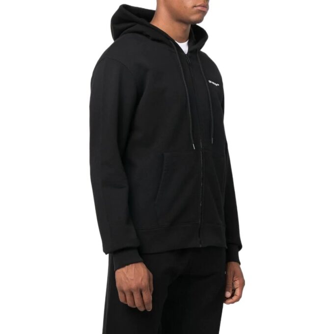 Off-White Herre FW22 Twill Logo-trykk Glidelås Løs Passform Svart
