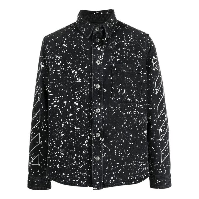 Off-White Herre FW22 Twill-trykk, enkeltspent, langermet, standardversjon, svart skjorte