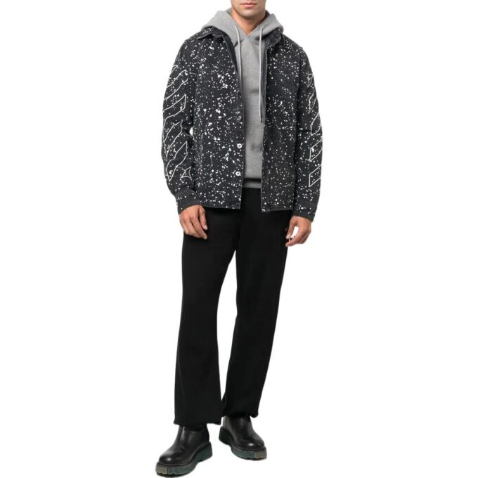 Off-White Herre FW22 Twill-trykk, enkeltspent, langermet, standardversjon, svart skjorte