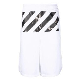 Off-White Herre FW22 Twill-trykk Knelang Elastisk linning Casual shorts Løs passform Hvit